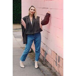 Shop Journal Vintage Herringbone Upcycled Blazer With Fringe Size L/XL